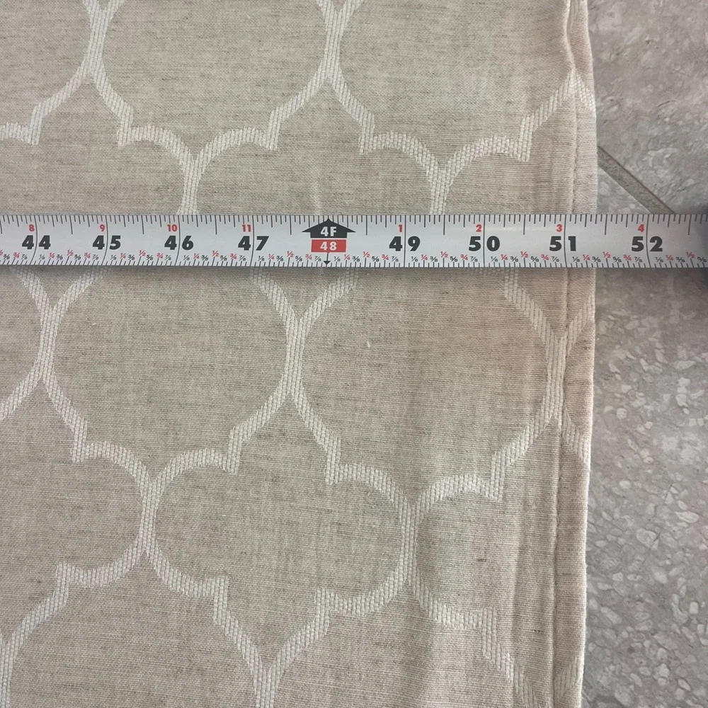 Linen Tablecloth with Cream Geometric Pattern, 54x120”